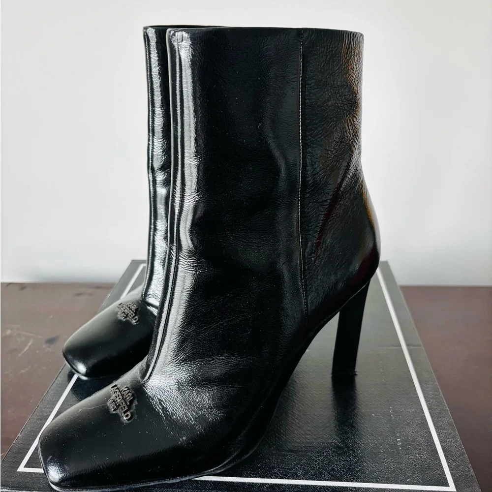 Karl Lagerfeld Glossy Black Heeled Boots - Picture 2 of 5